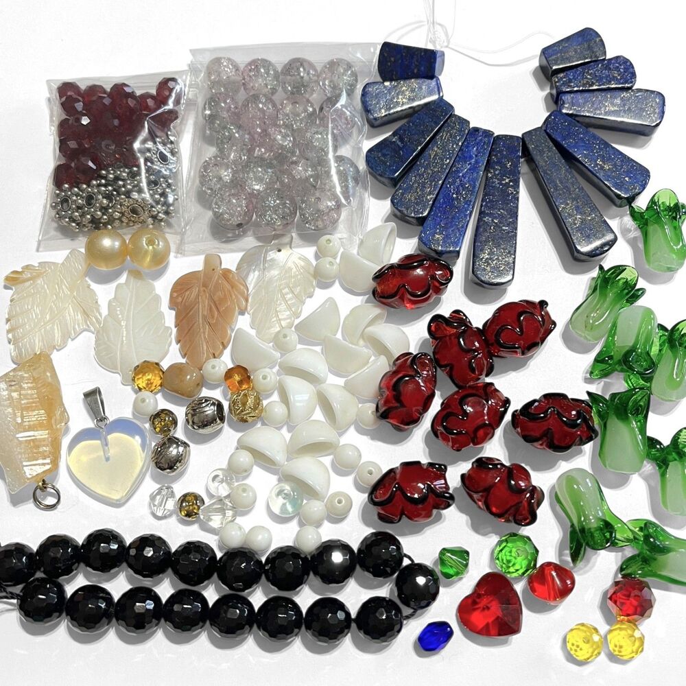 VTG - Now Variety Beads Glass Stone Lampwork Crackle Art Jewelry Making Lot Mix